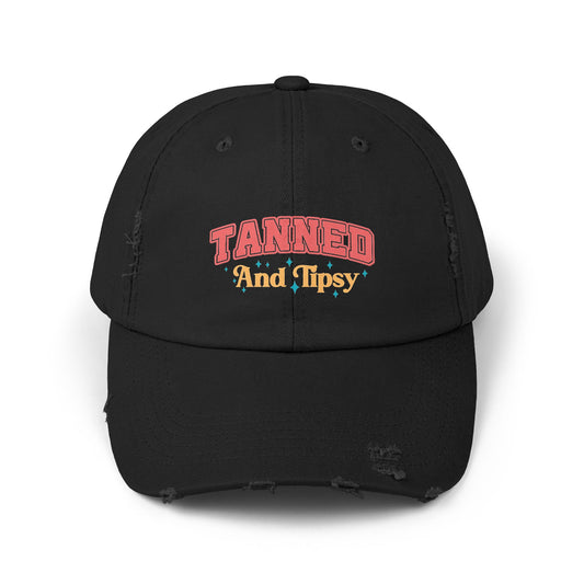 Distressed Cap with 'Tanned and Tipsy' Design | Trendy Summer Accessory, Gift for Friends, Beachwear Essential, Outdoor Events
