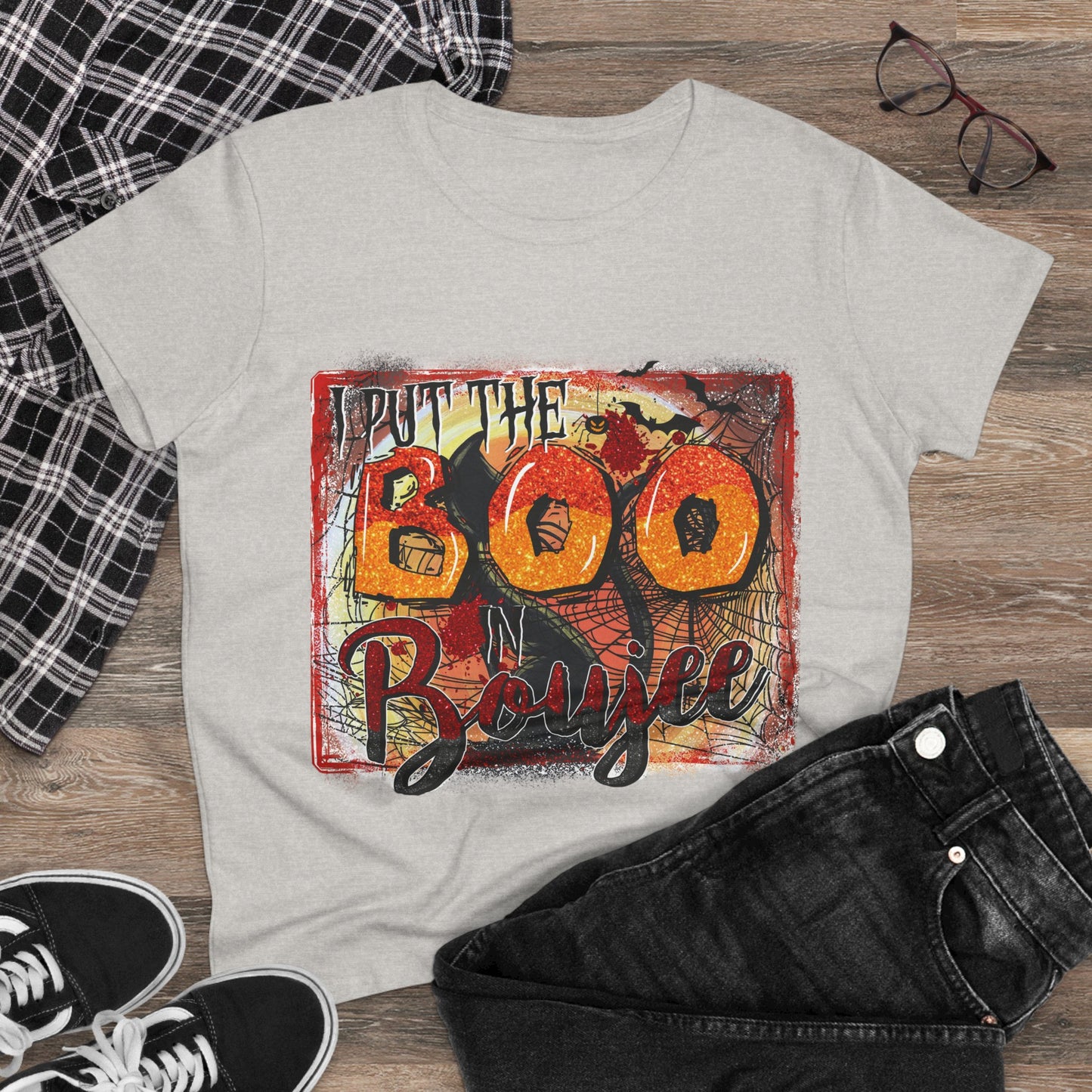Boo-tiful Cotton Tee for Halloween, Women's Graphic Shirt, Spooky Vibes, Casual Wear, Gift for Her