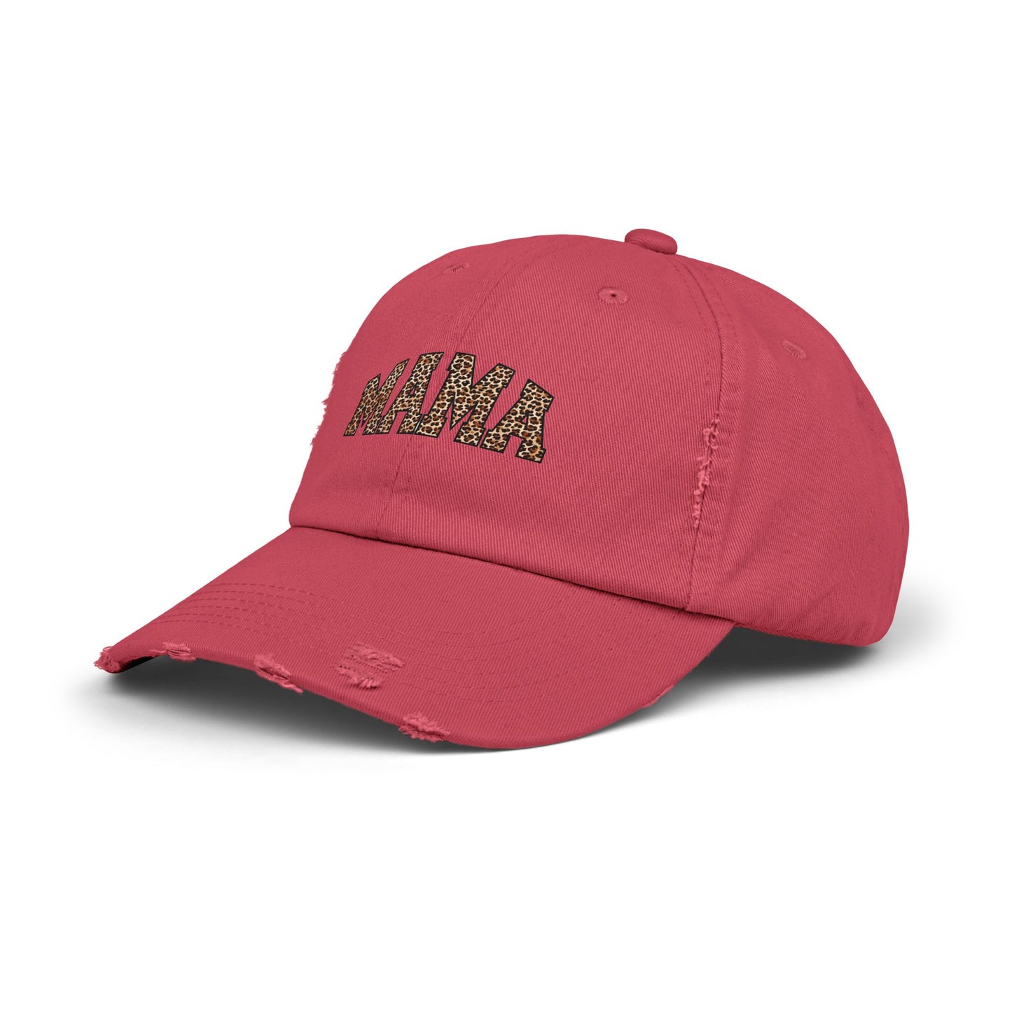 Distressed Mama Cap - Unisex Black Hat with Trendy Leopard Print