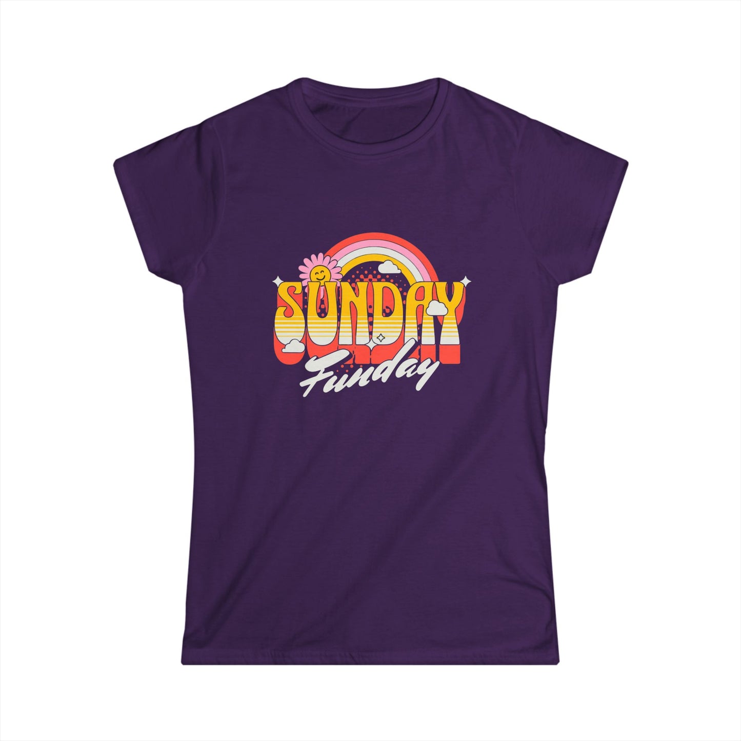 Sunday Funday Women's Softstyle Tee - Retro Rainbow Graphic T-Shirt
