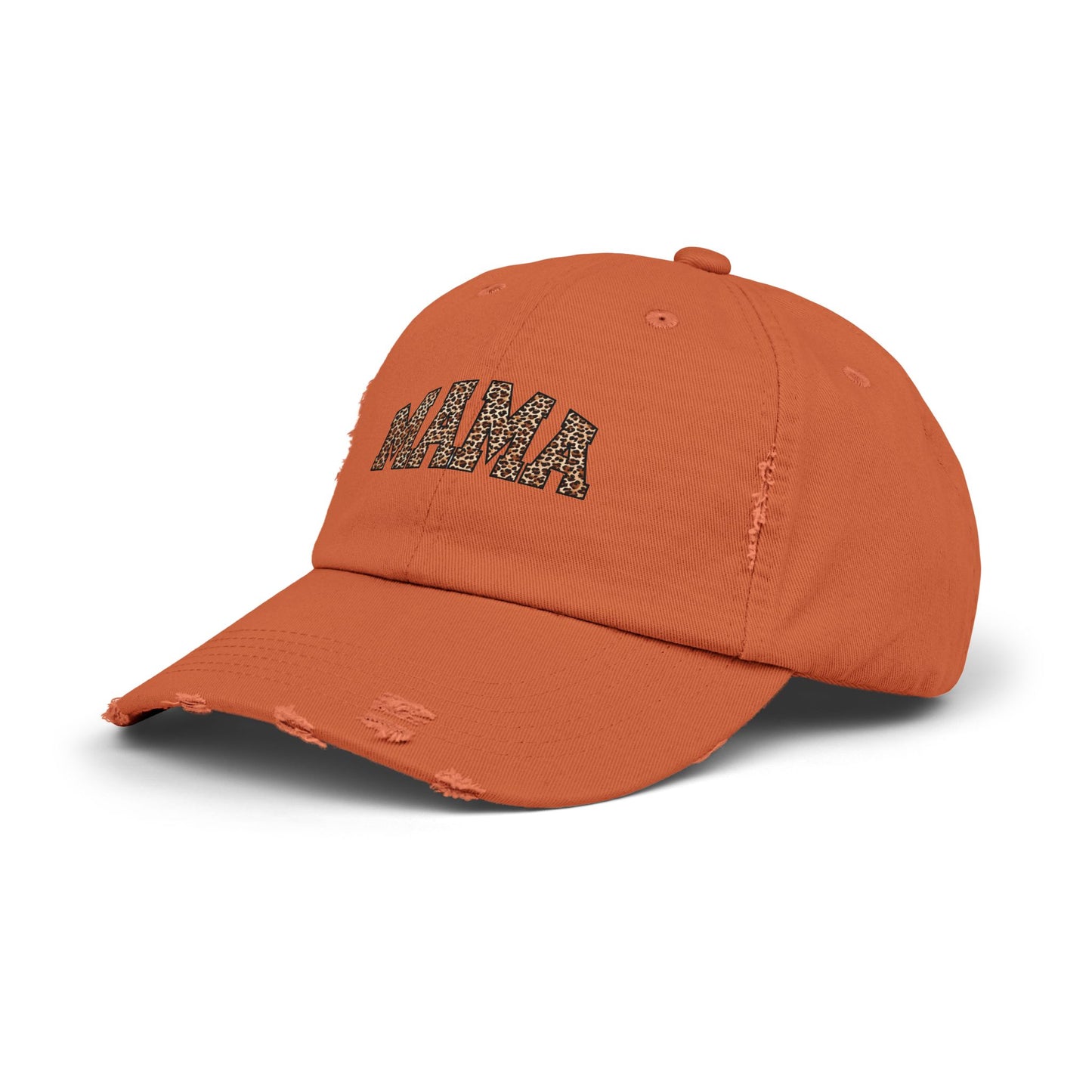 Distressed Mama Cap - Unisex Black Hat with Trendy Leopard Print