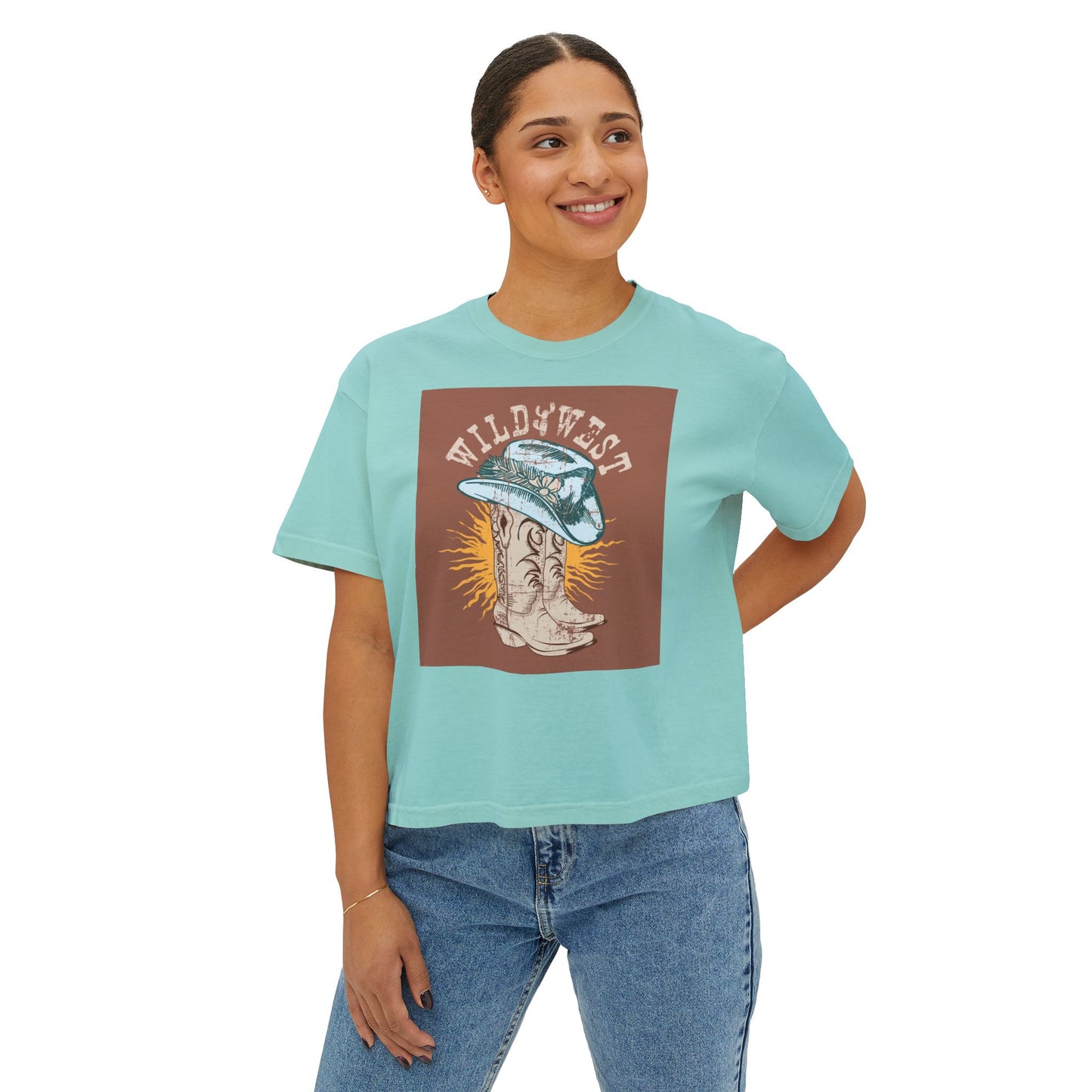 Wild West Women's Boxy Tee, Western Graphic T-Shirt, Vintage Cowboy Shirt, Boho Fashion Top, Casual Summer Wear, Gift for Her