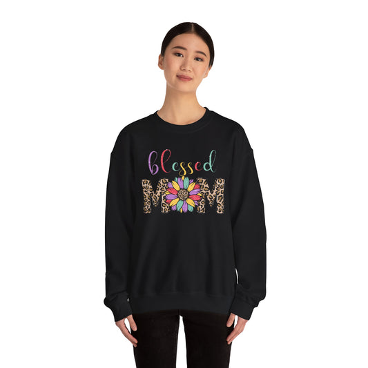 Blessed Mom Leopard Floral Crewneck Sweatshirt
