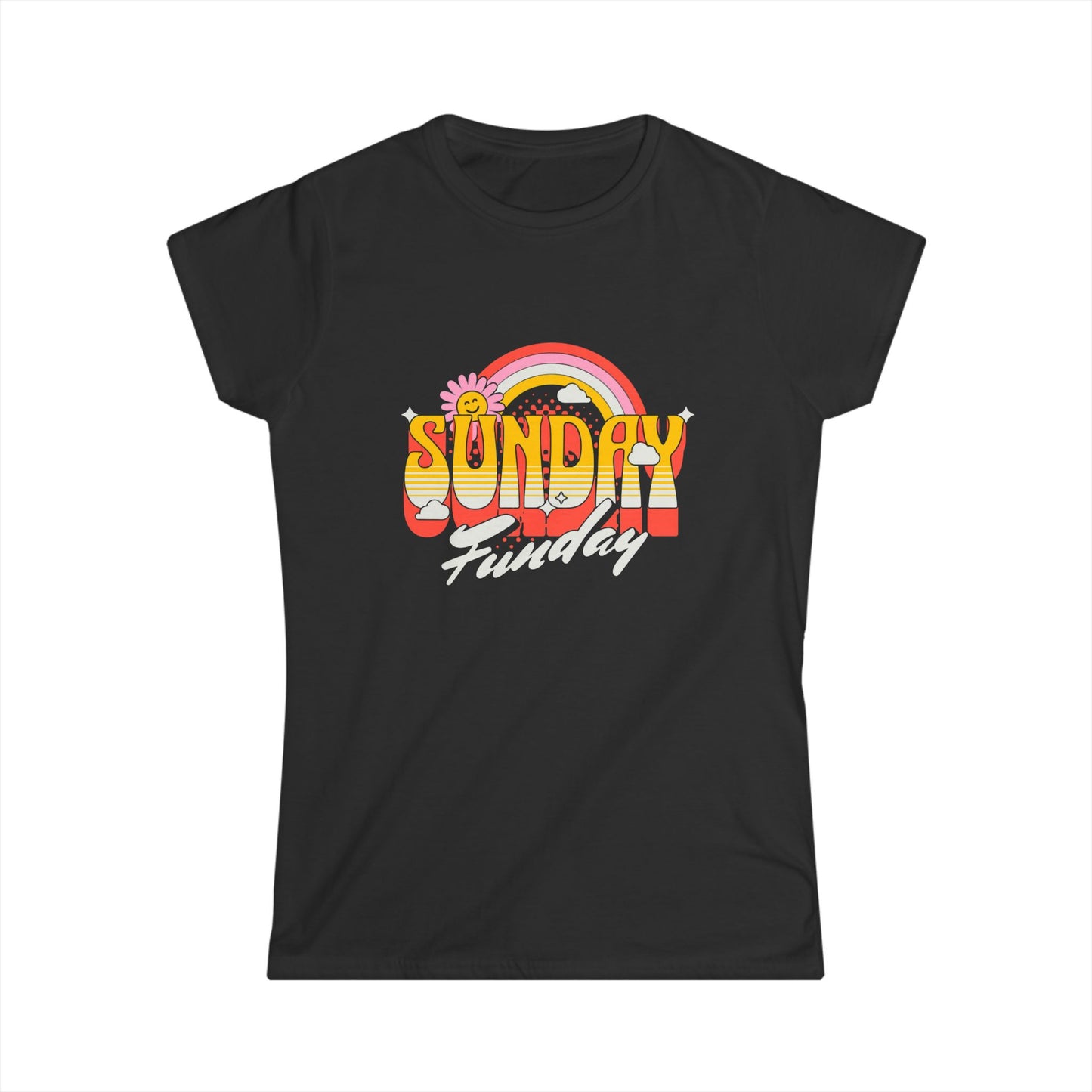 Sunday Funday Women's Softstyle Tee - Retro Rainbow Graphic T-Shirt