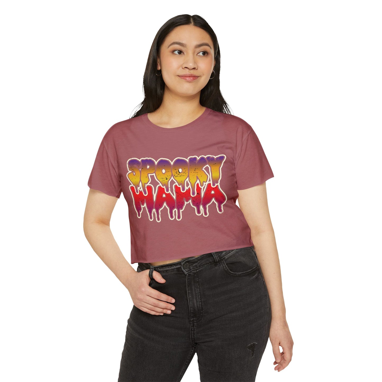 Spooky Mama Women's Festival Crop Top, Halloween Shirt, Boho Crop Tee, Festival Wear, Party Top, Casual Stylish Crop