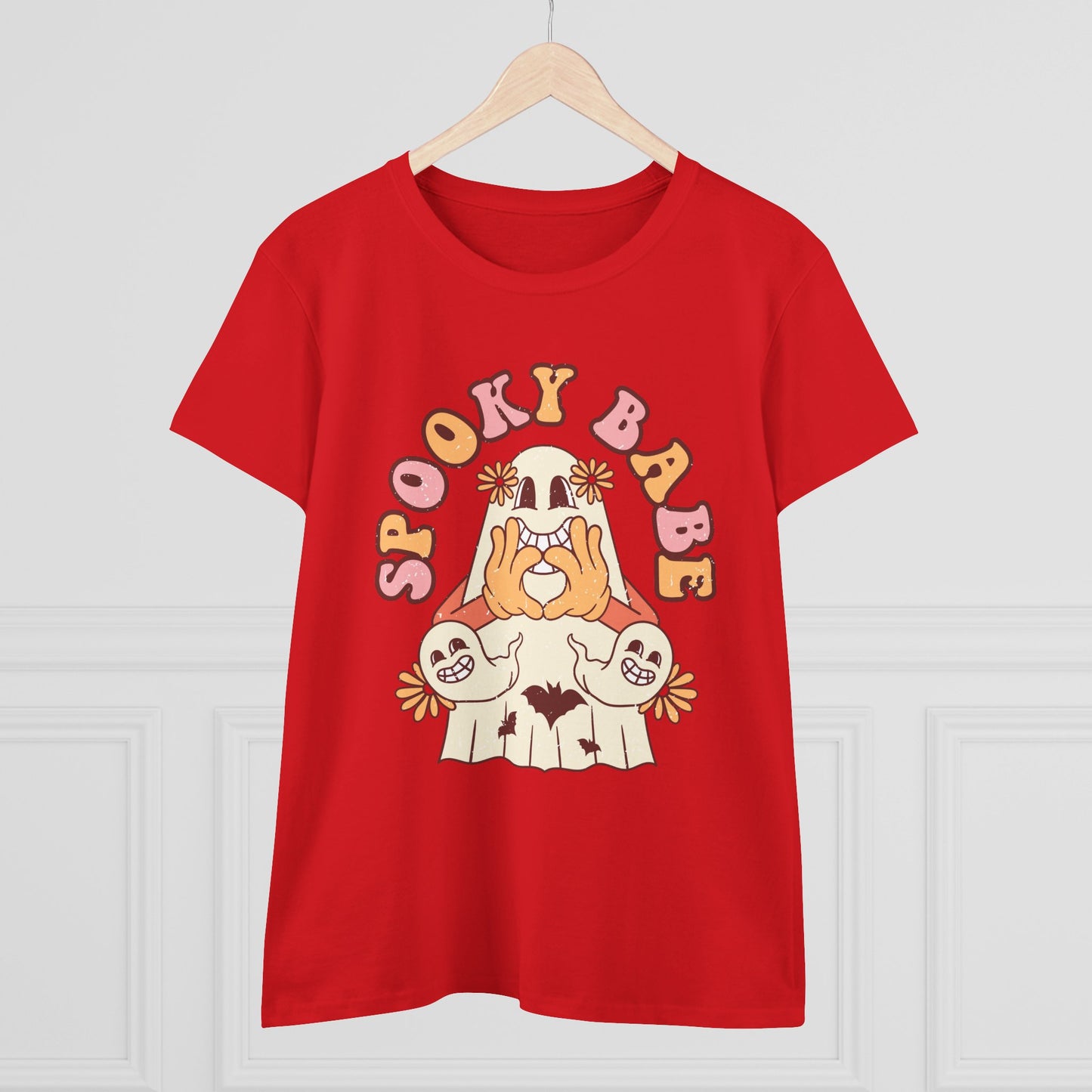 Spooky Babe Tee, Women's Midweight Cotton T-Shirt, Halloween Fashion, Casual Halloween Attire, Vintage Graphic Tee, Trendy Fall Shirt