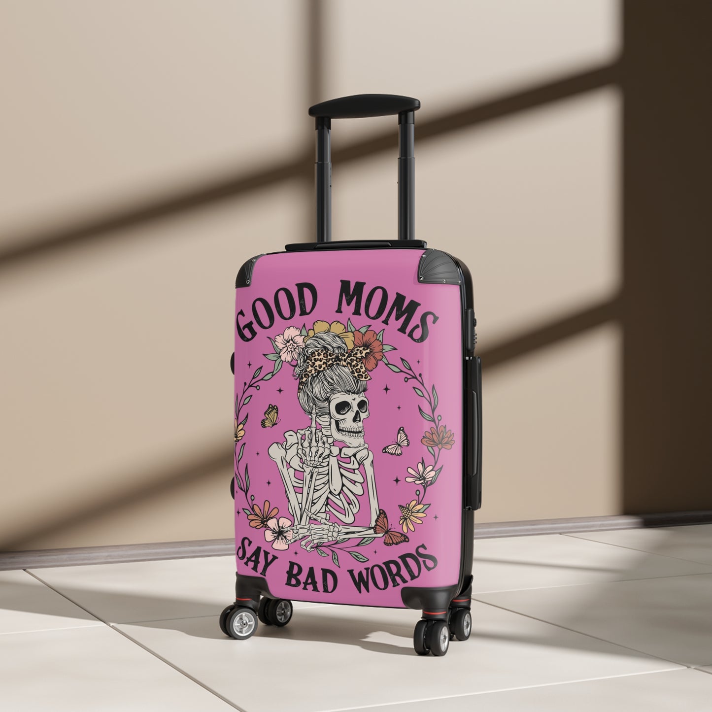 Good Moms Say Bad Words Floral Skeleton Suitcase - Travel in Style