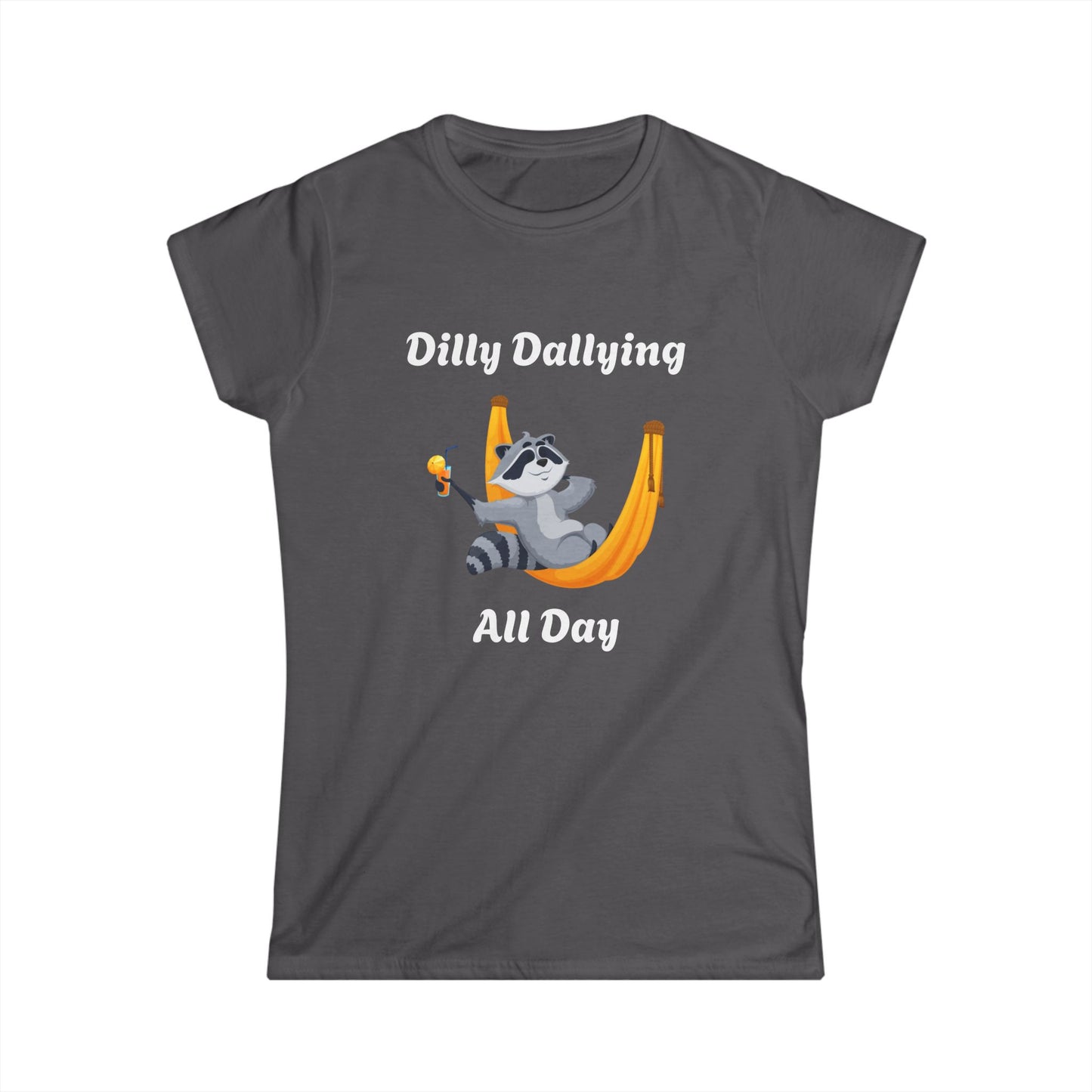 Cute Raccoon Relaxing Women's Softstyle Tee – Perfect for Nature Lovers!