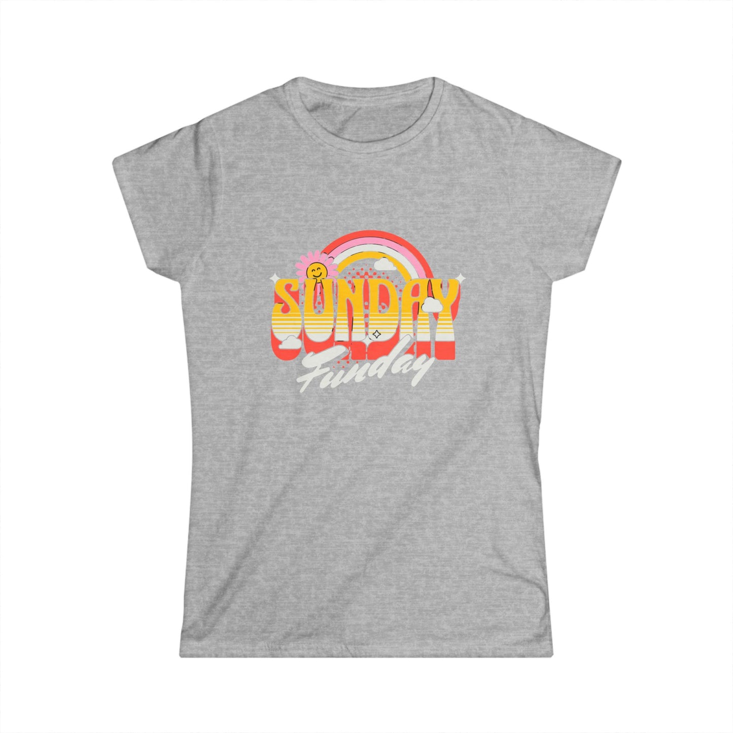 Sunday Funday Women's Softstyle Tee - Retro Rainbow Graphic T-Shirt