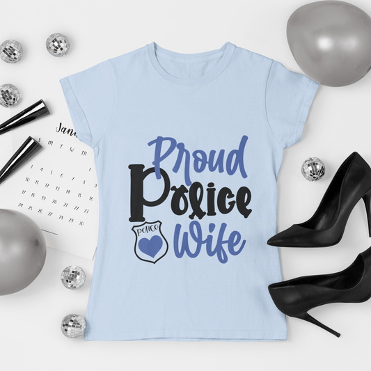 Proud Police Wife Tee, Women's Softstyle Shirt, Police Spouse Gift, Supportive Wife Apparel, Law Enforcement Love Tee