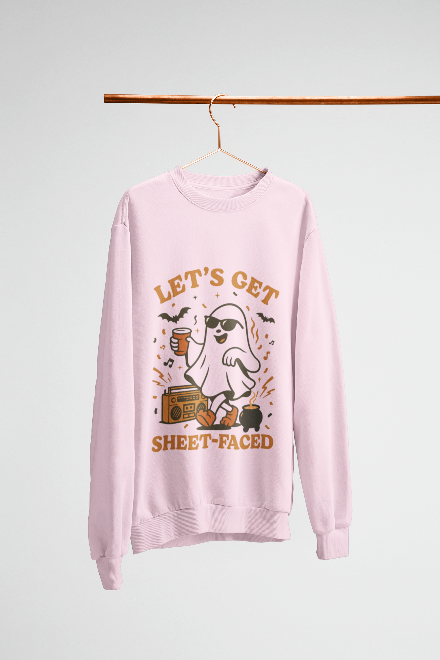 Let's Get Sheet-Faced Halloween Sweatshirt, Unisex Crewneck, Ghost Design, Perfect for Parties, Fall Celebrations, Cozy Wear