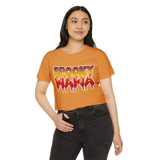 Spooky Mama Women's Festival Crop Top, Halloween Shirt, Boho Crop Tee, Festival Wear, Party Top, Casual Stylish Crop