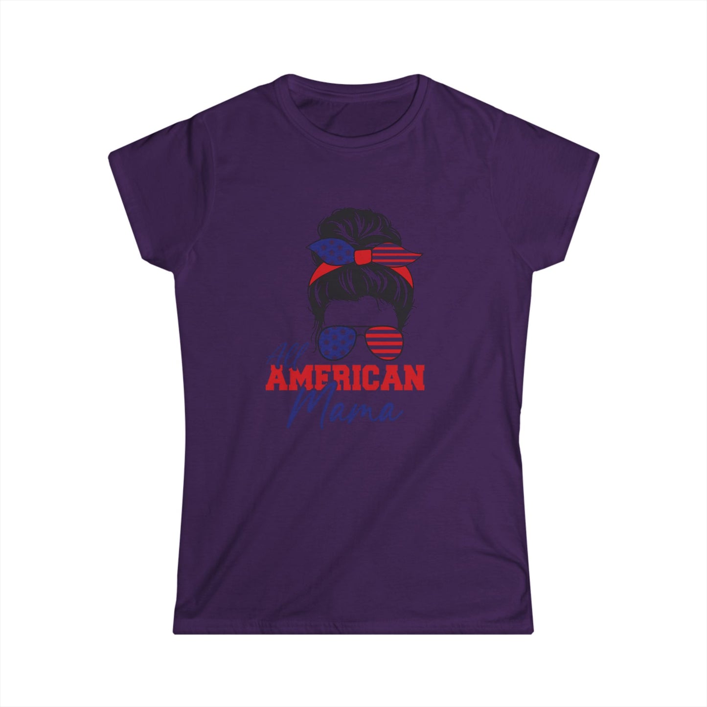 All American Mama Women's Softstyle Tee | Patriotic T-Shirt, Independence Day Apparel, Gifts for Moms, Summer Shirt, USA Pride Tee