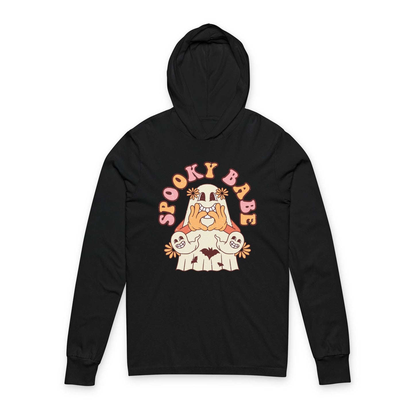Spooky Babe Hooded Long Sleeve Tee, Halloween Shirt, Cozy Casual Wear, Goth Style Top, Unisex Fashion Tee