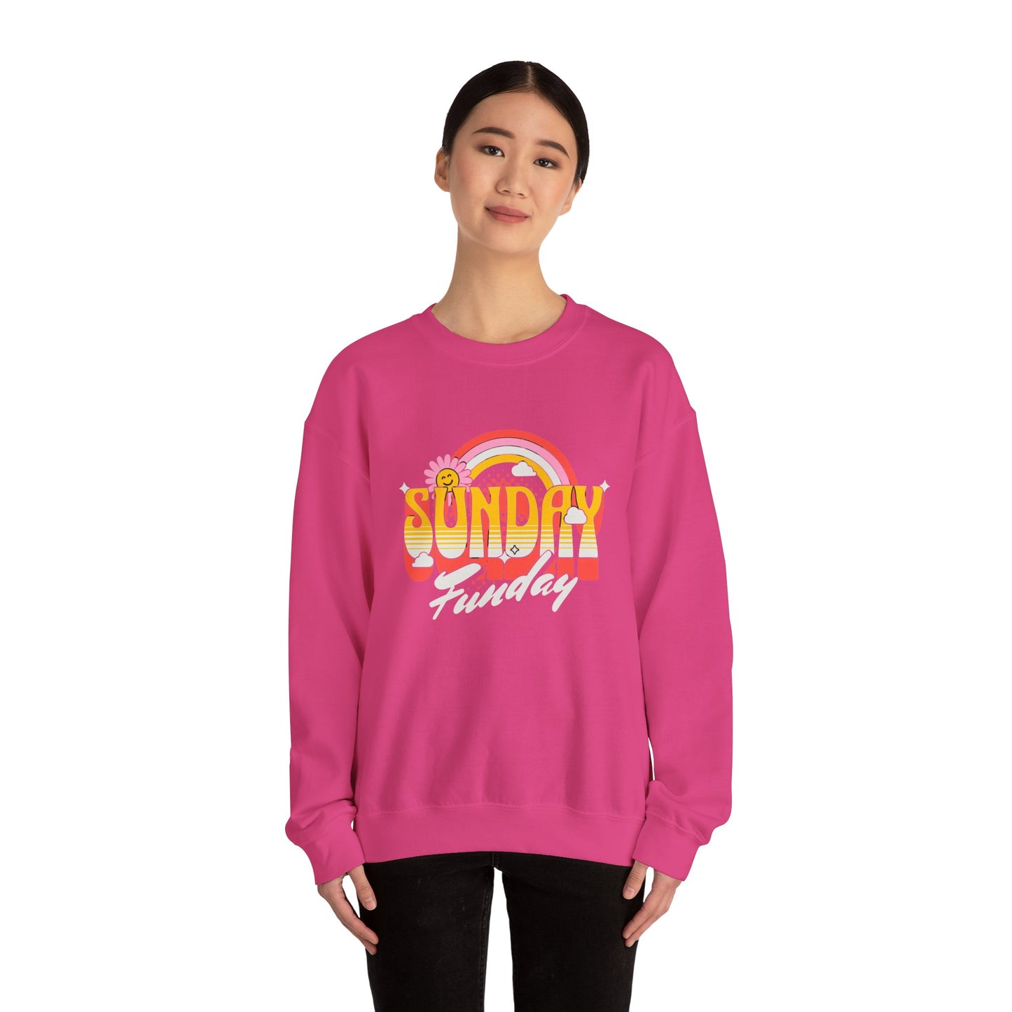 Sunday Funday Unisex Crewneck Sweatshirt - Retro Rainbow Design