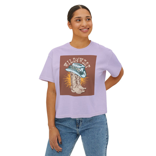 Wild West Women's Boxy Tee, Western Graphic T-Shirt, Vintage Cowboy Shirt, Boho Fashion Top, Casual Summer Wear, Gift for Her