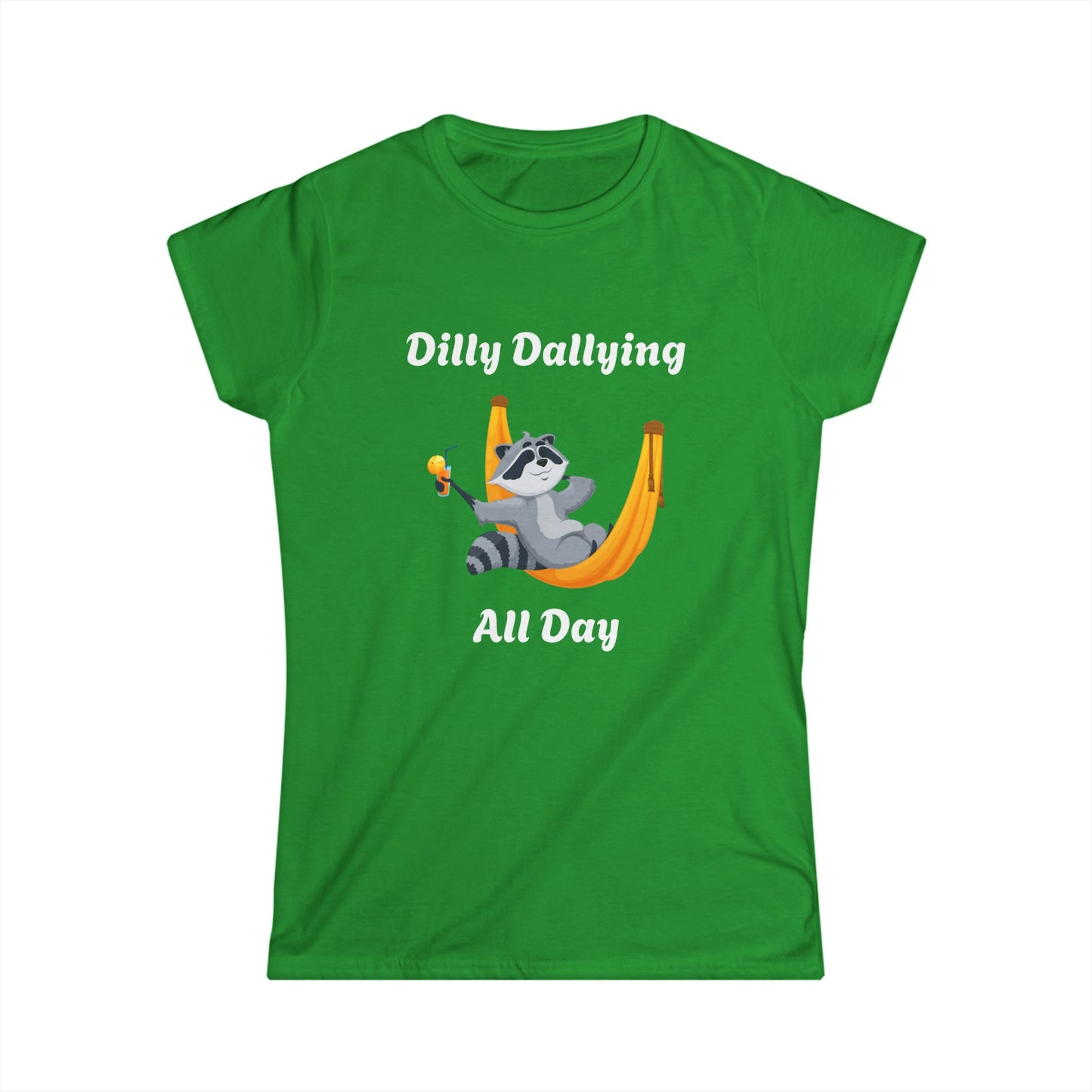Cute Raccoon Relaxing Women's Softstyle Tee – Perfect for Nature Lovers!