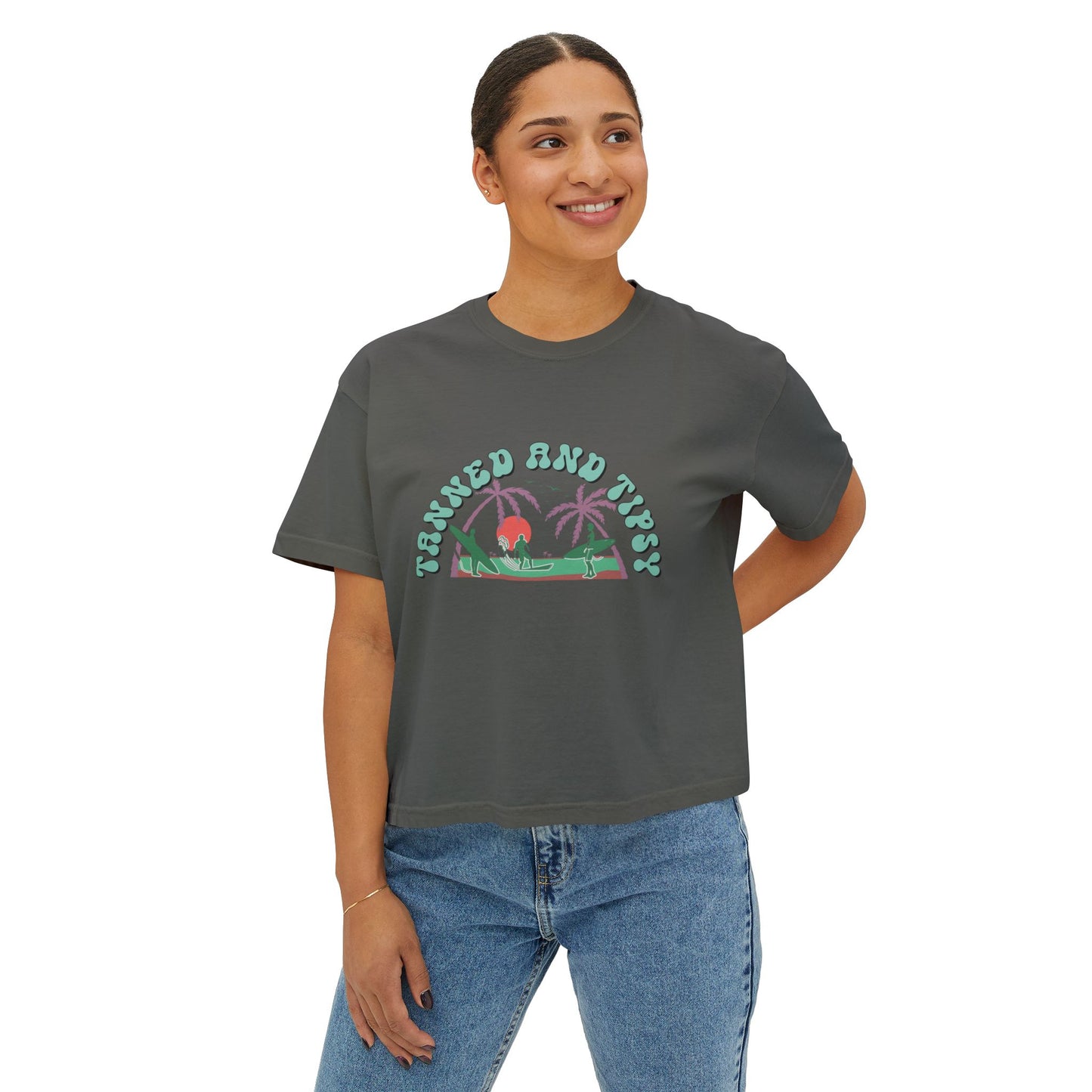 Tropical Vibes Women's Boxy Tee, Relaxed Summer Apparel, Beach Day T-Shirt, Casual Summer Style, Gift for Vacation Lovers