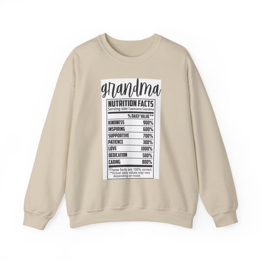 Grandma Nutrition Facts Sweatshirt - Cozy Unisex Crewneck for Family Celebrations
