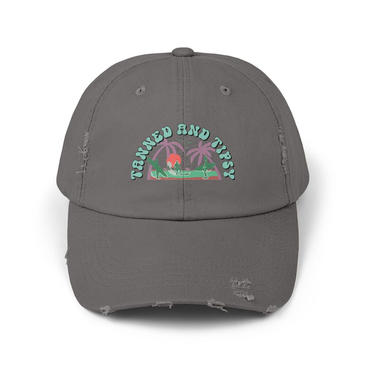 Tropical Vibes Distressed Cap, Unisex Relaxed Hat, Trendy Summer Fashion, Beachwear Accessory, Gift for Travelers, Casual Daily Wear