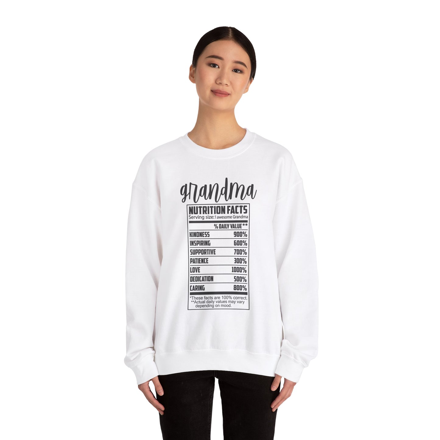 Grandma Nutrition Facts Sweatshirt - Cozy Unisex Crewneck for Family Celebrations