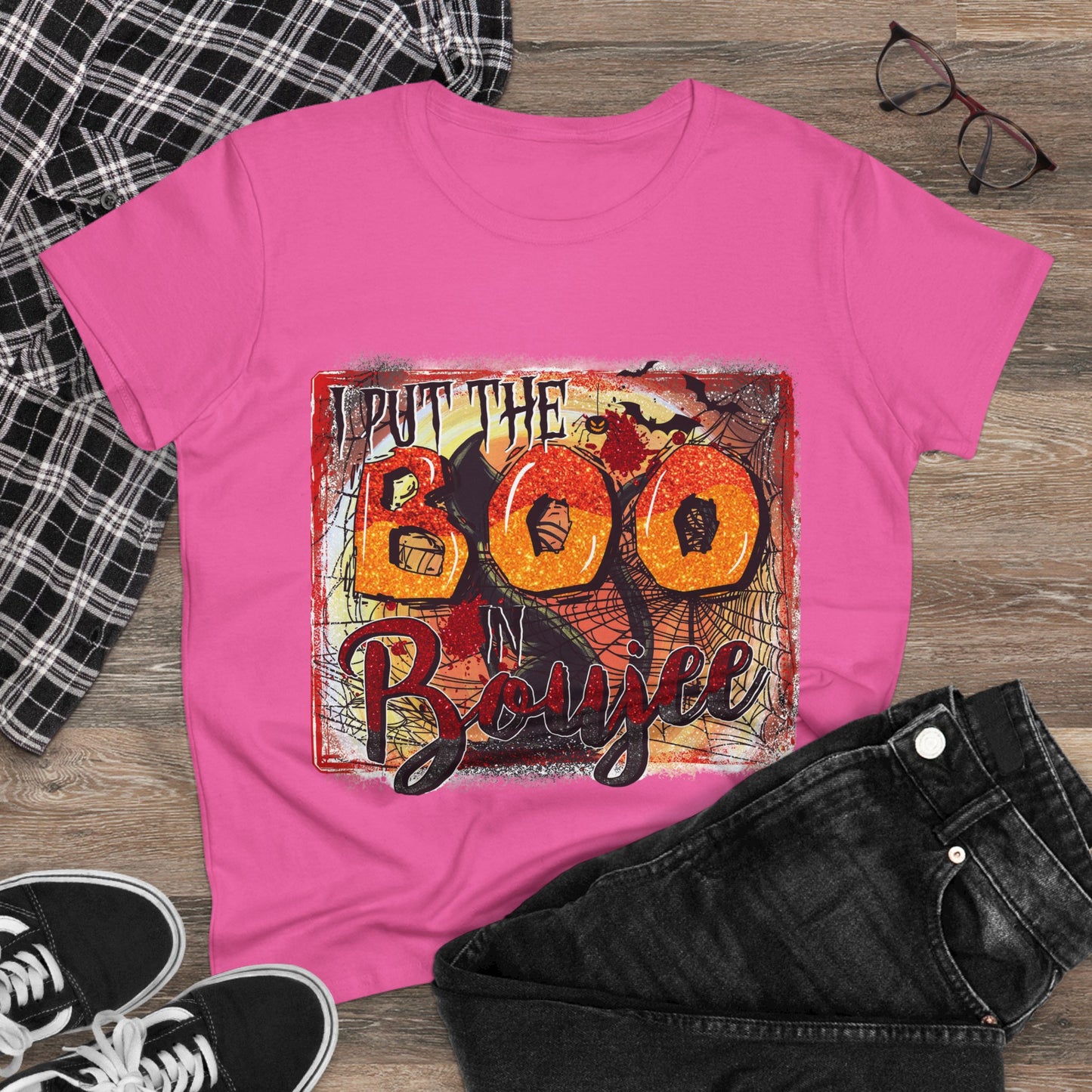 Boo-tiful Cotton Tee for Halloween, Women's Graphic Shirt, Spooky Vibes, Casual Wear, Gift for Her