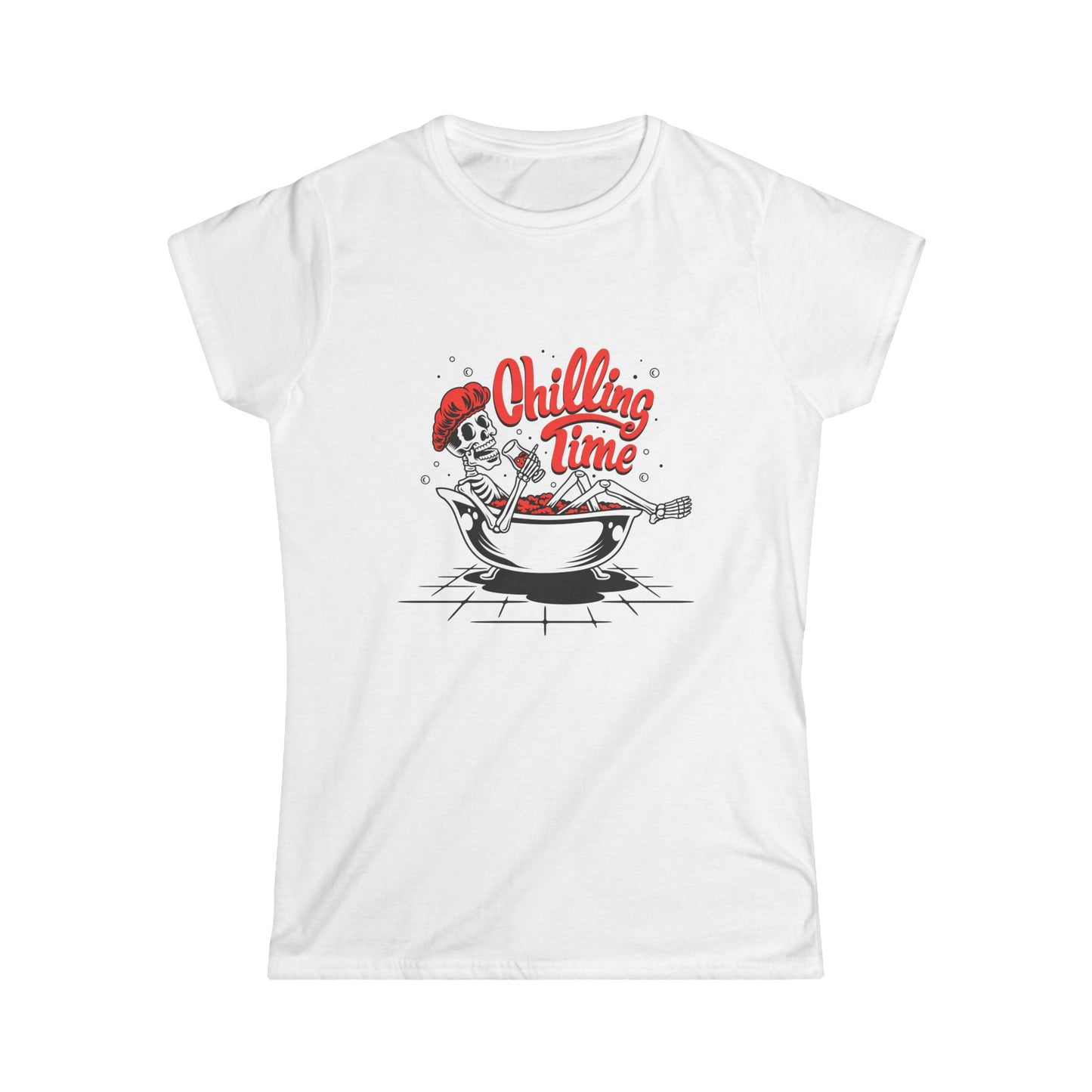 Chilling Time Women's Softstyle Tee - Relaxing Skeleton Design