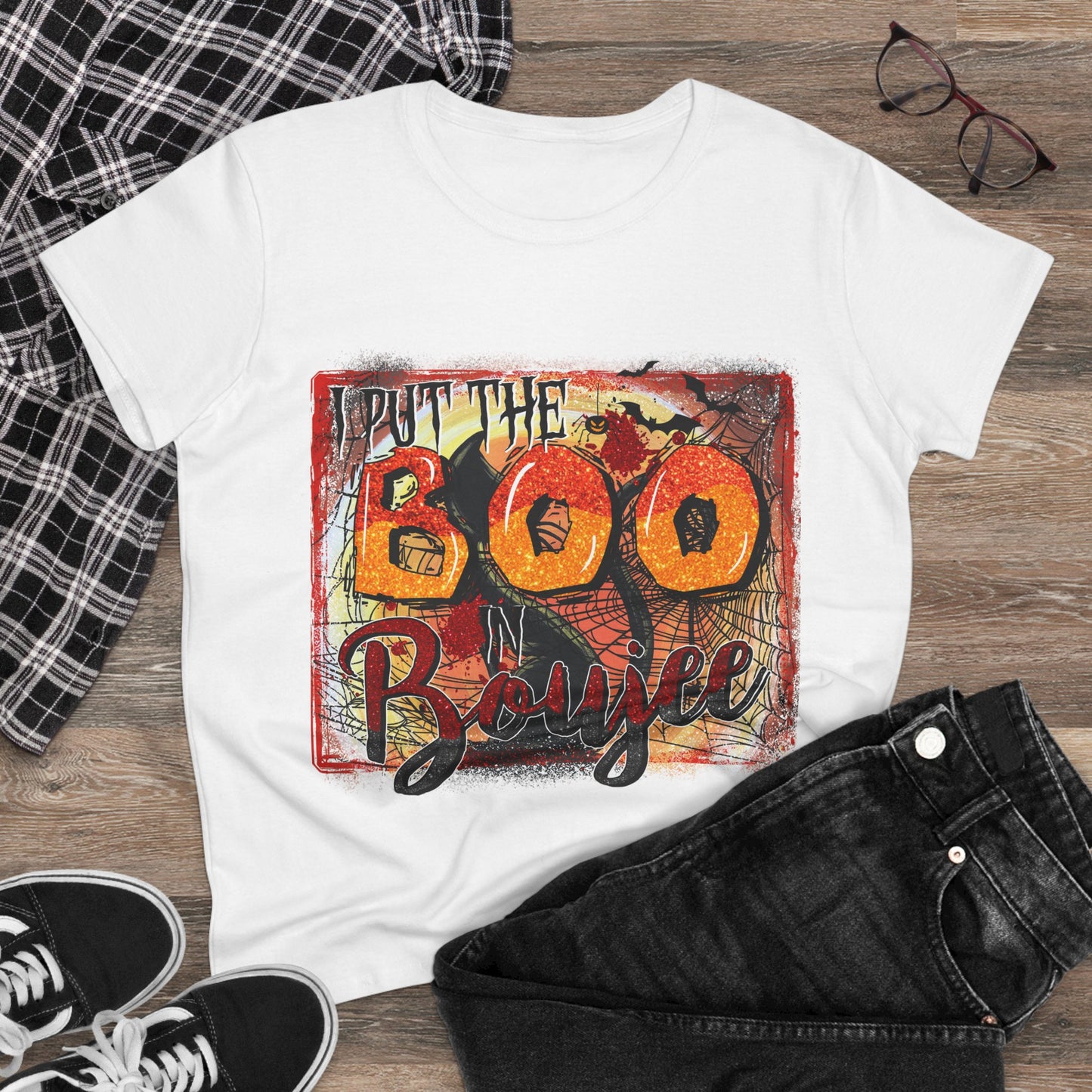 Boo-tiful Cotton Tee for Halloween, Women's Graphic Shirt, Spooky Vibes, Casual Wear, Gift for Her