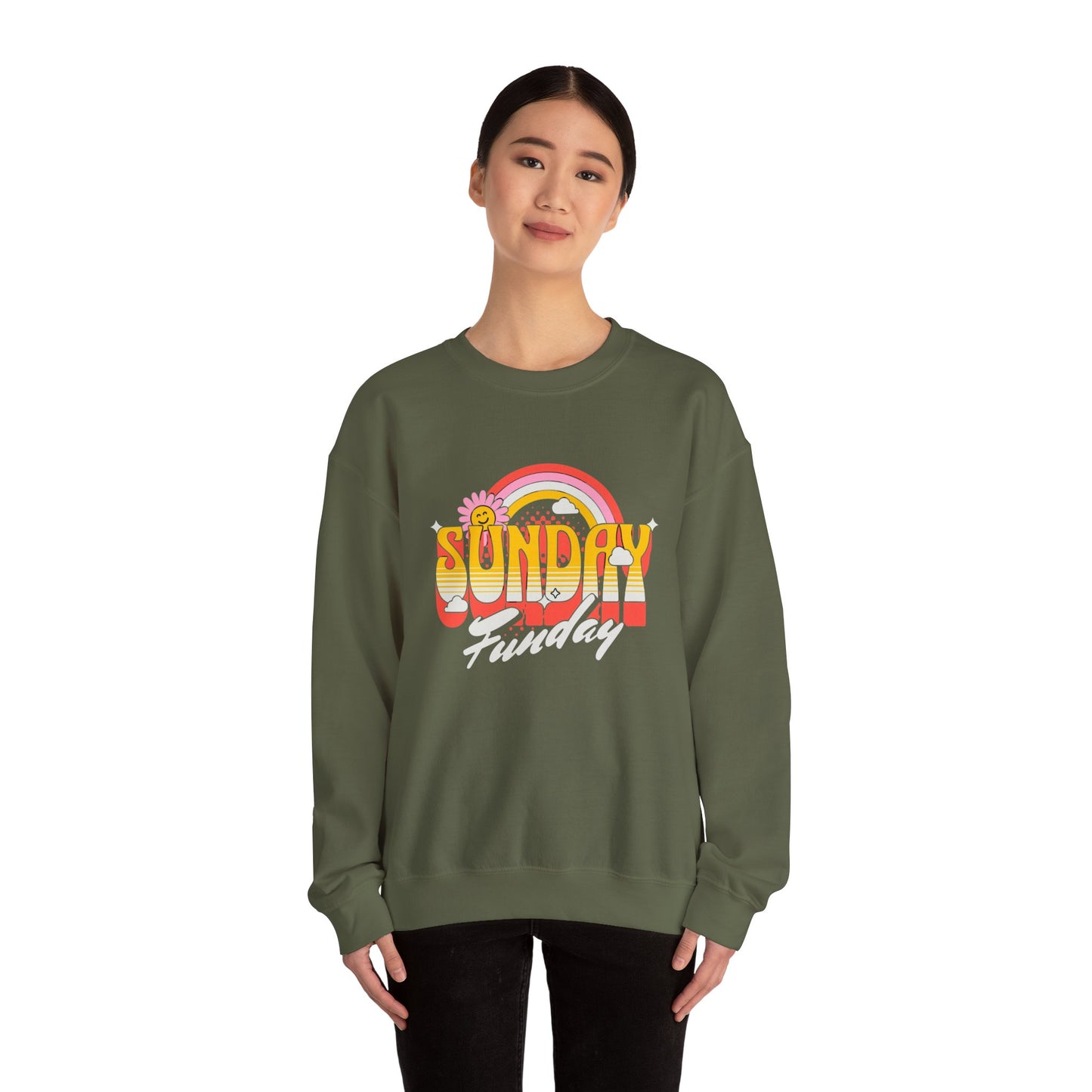Sunday Funday Unisex Crewneck Sweatshirt - Retro Rainbow Design
