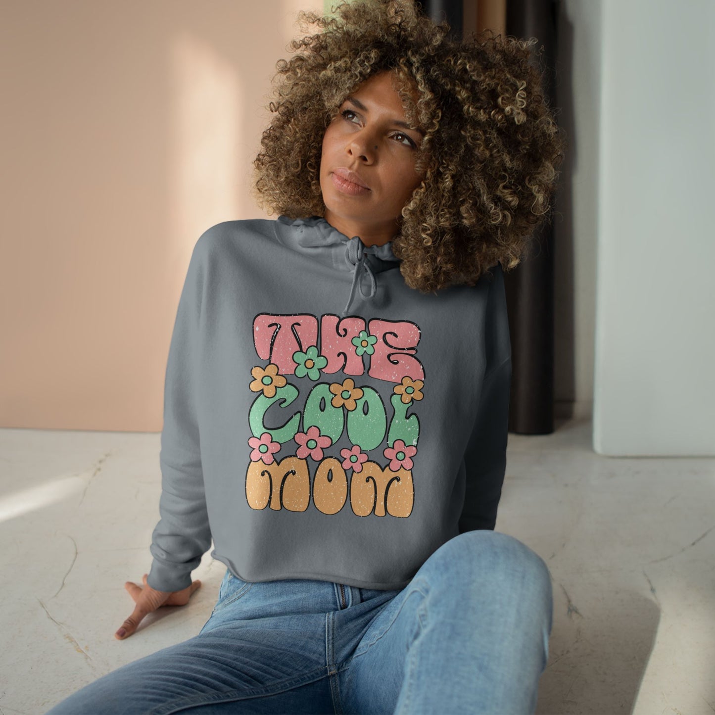 Retro Floral Crop Hoodie - 'This Cool Mood' - Trendy Spring Fashion