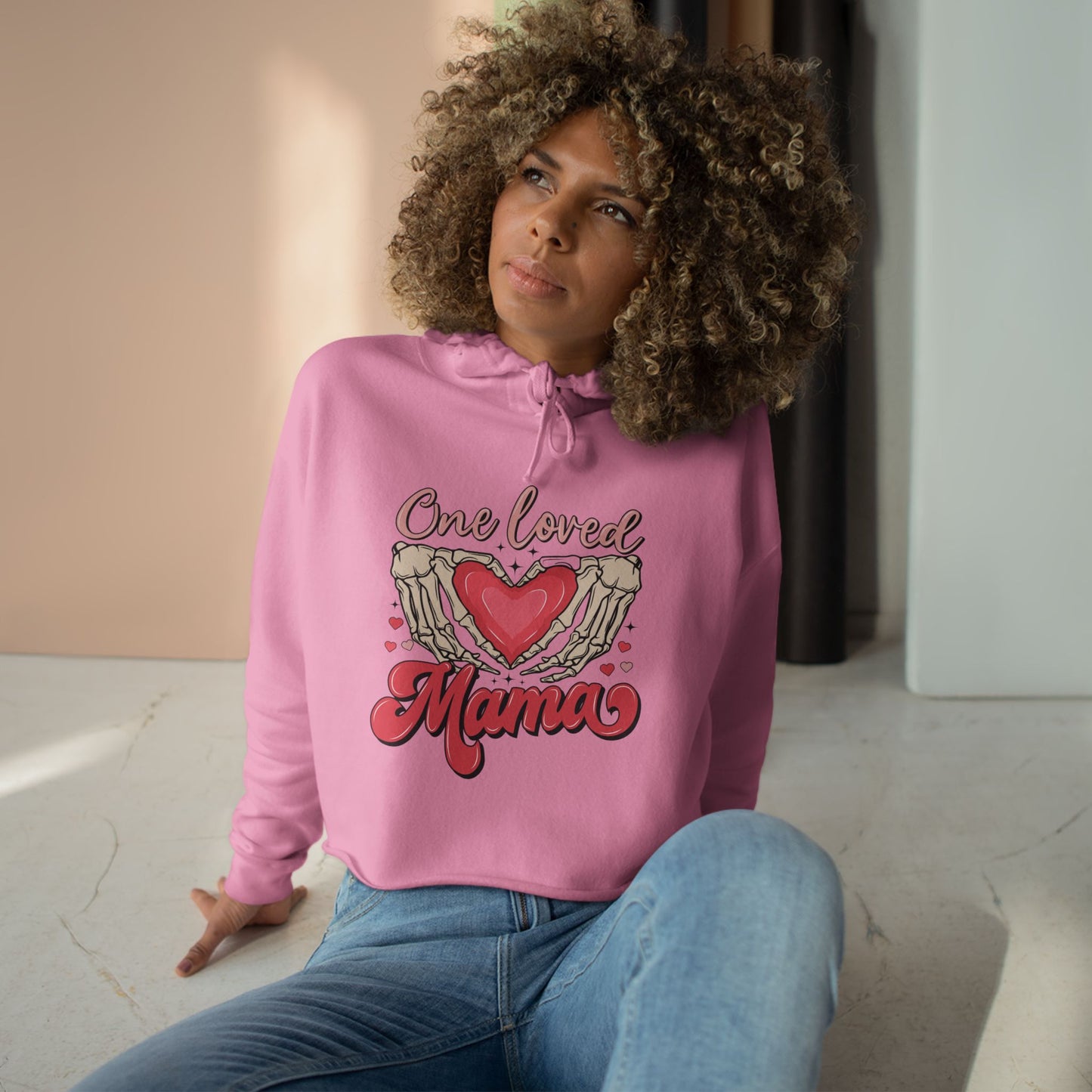 One Loved Mama Crop Hoodie - Cozy Gift for Moms | Heart Design for Mother's Day & More