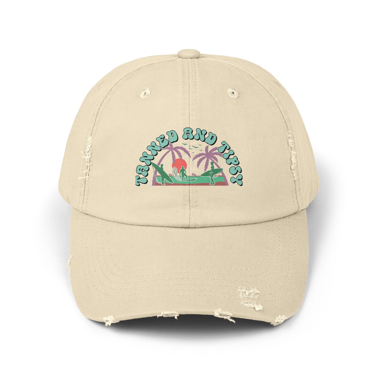 Tropical Vibes Distressed Cap, Unisex Relaxed Hat, Trendy Summer Fashion, Beachwear Accessory, Gift for Travelers, Casual Daily Wear
