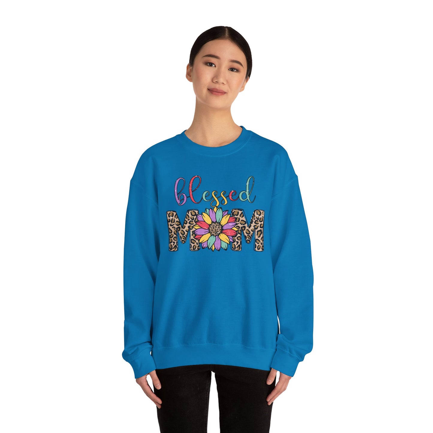 Blessed Mom Leopard Floral Crewneck Sweatshirt