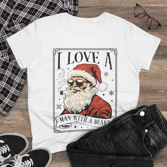 Santa Beard Women's Tee, Funny Christmas Shirt, Holiday Gift for Her, Cute Santa Graphic Tee, Santa Lover Apparel, christmas