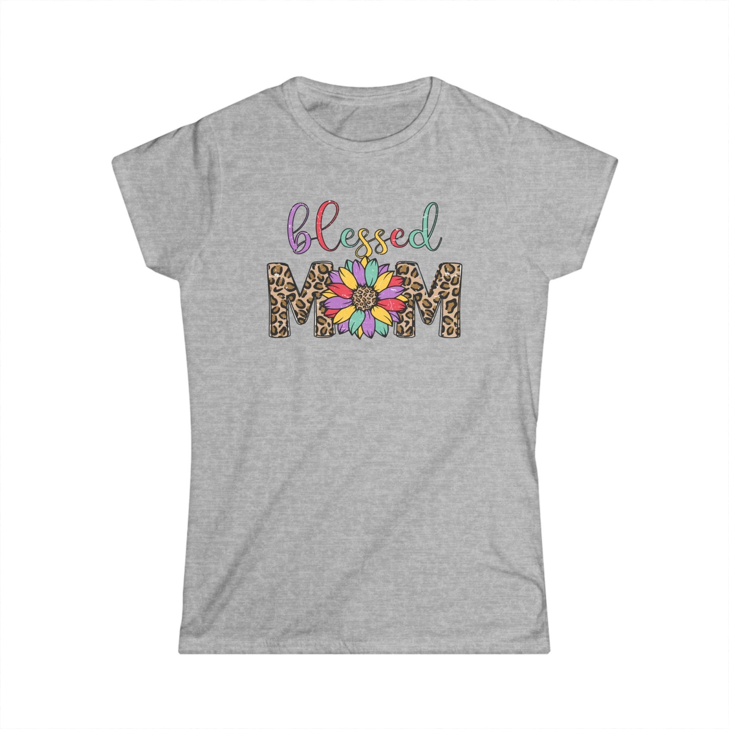 Blessed Mom Women's Softstyle Tee - Floral & Leopard Print Design