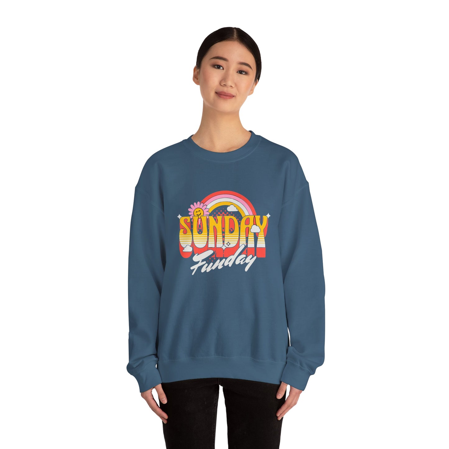 Sunday Funday Unisex Crewneck Sweatshirt - Retro Rainbow Design