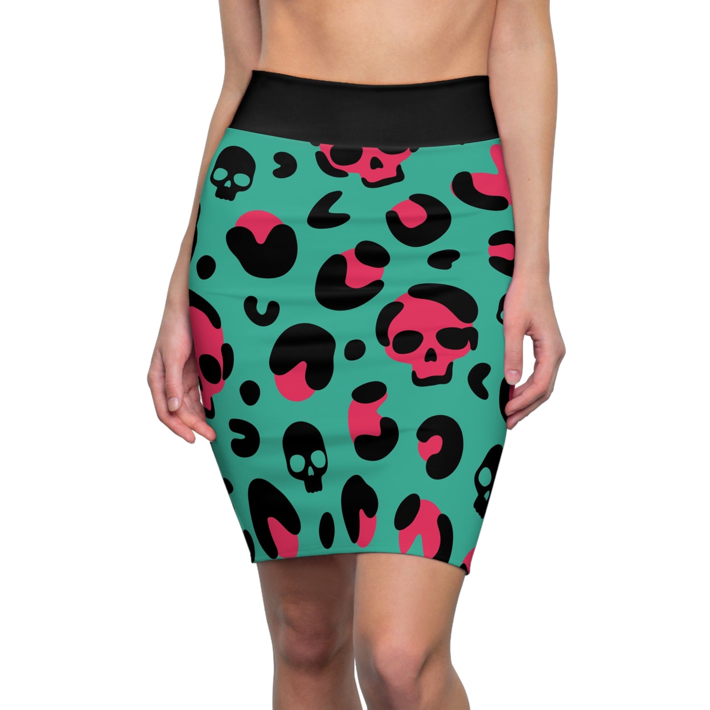 Edgy Skull Print Women's Pencil Skirt, Trendy Bodycon Skirt, Unique Fashion Statement, Halloween Outfit, Night Out Style