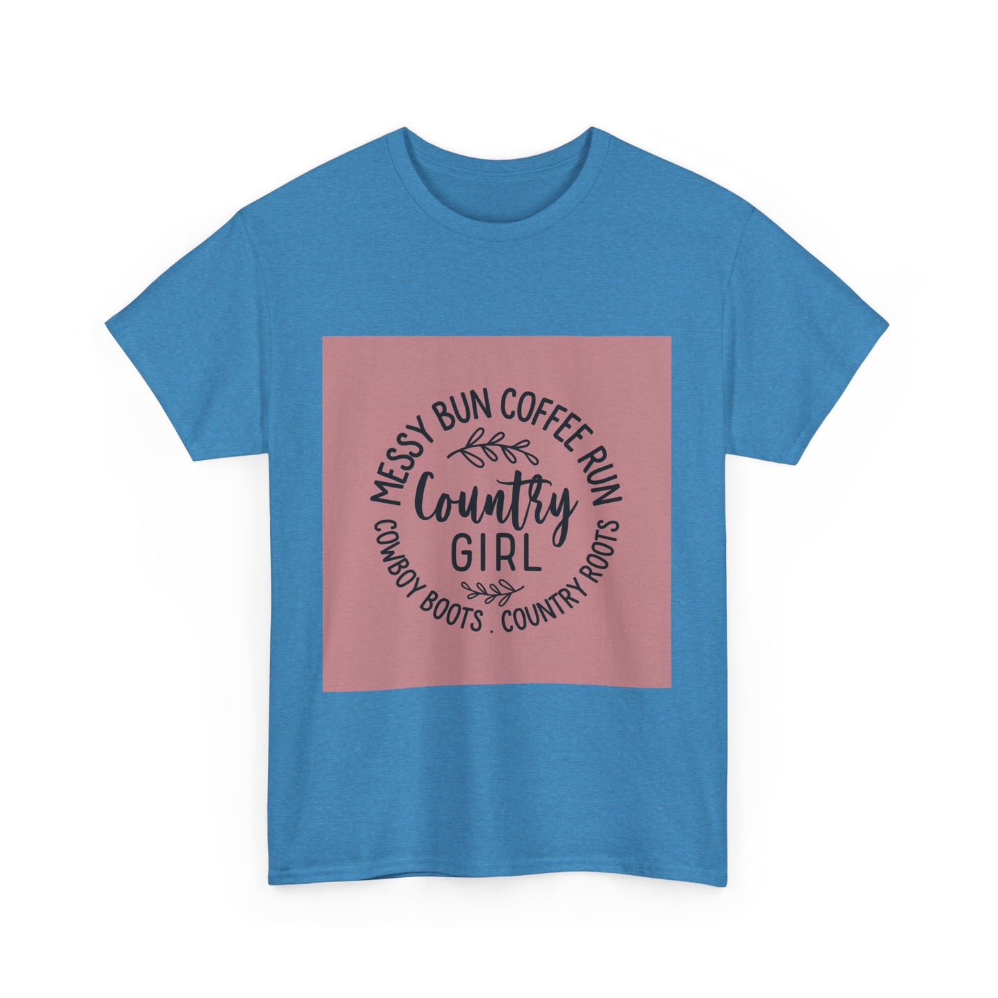 Country Girl Unisex Heavy Cotton Tee - Messy Bun Coffee Run Design