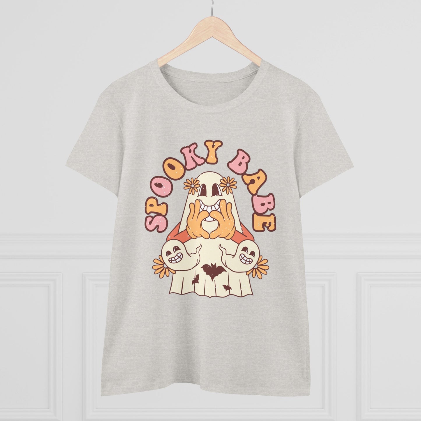 Spooky Babe Tee, Women's Midweight Cotton T-Shirt, Halloween Fashion, Casual Halloween Attire, Vintage Graphic Tee, Trendy Fall Shirt