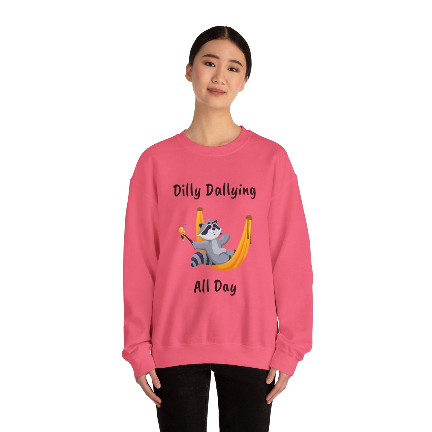Dilly Dallying Raccoon Sweatshirt - Cozy Unisex Crewneck for Relaxation and Fun
