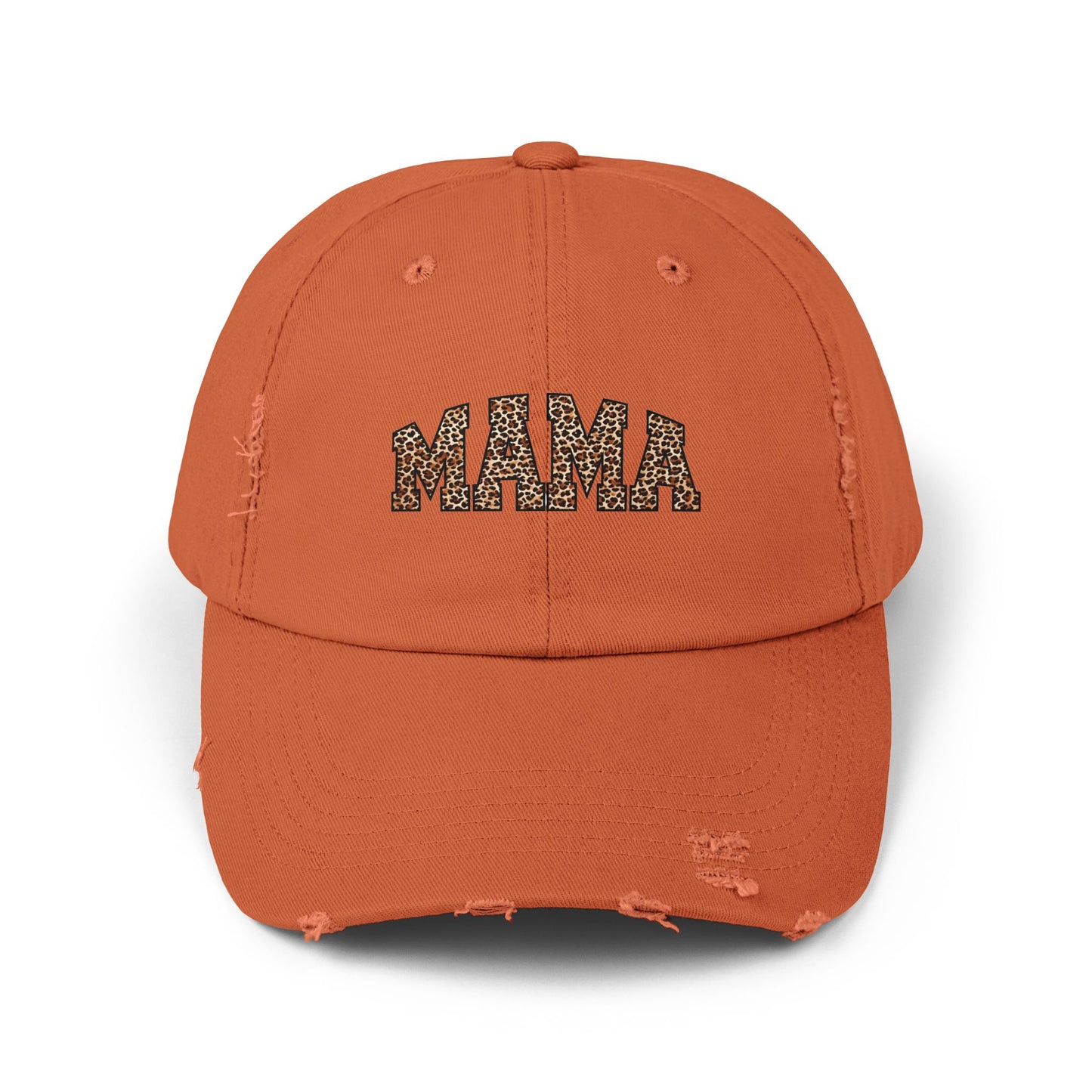 Distressed Mama Cap - Unisex Black Hat with Trendy Leopard Print