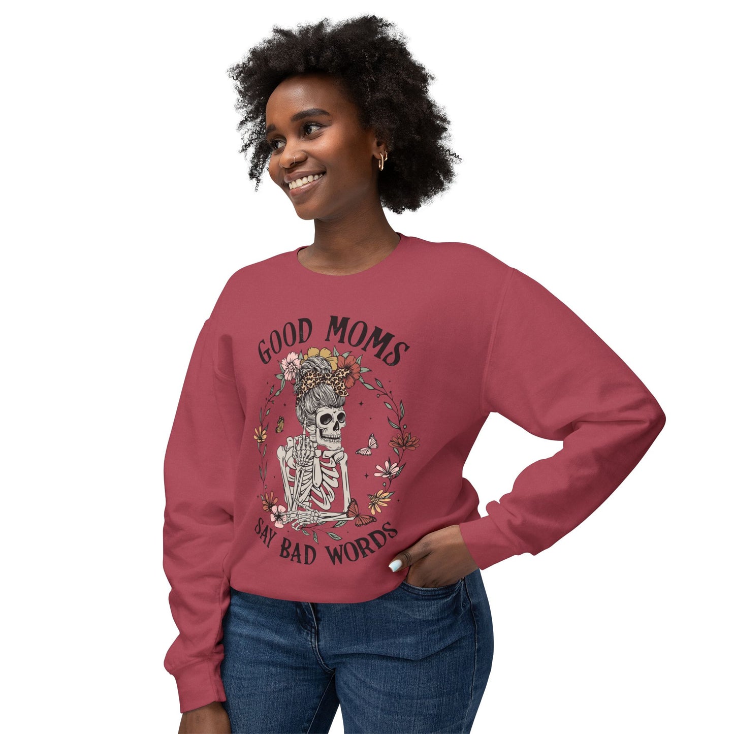 Good Moms Say Bad Words Sweatshirt | Unisex Lightweight Crewneck | Perfect for Moms and Halloween