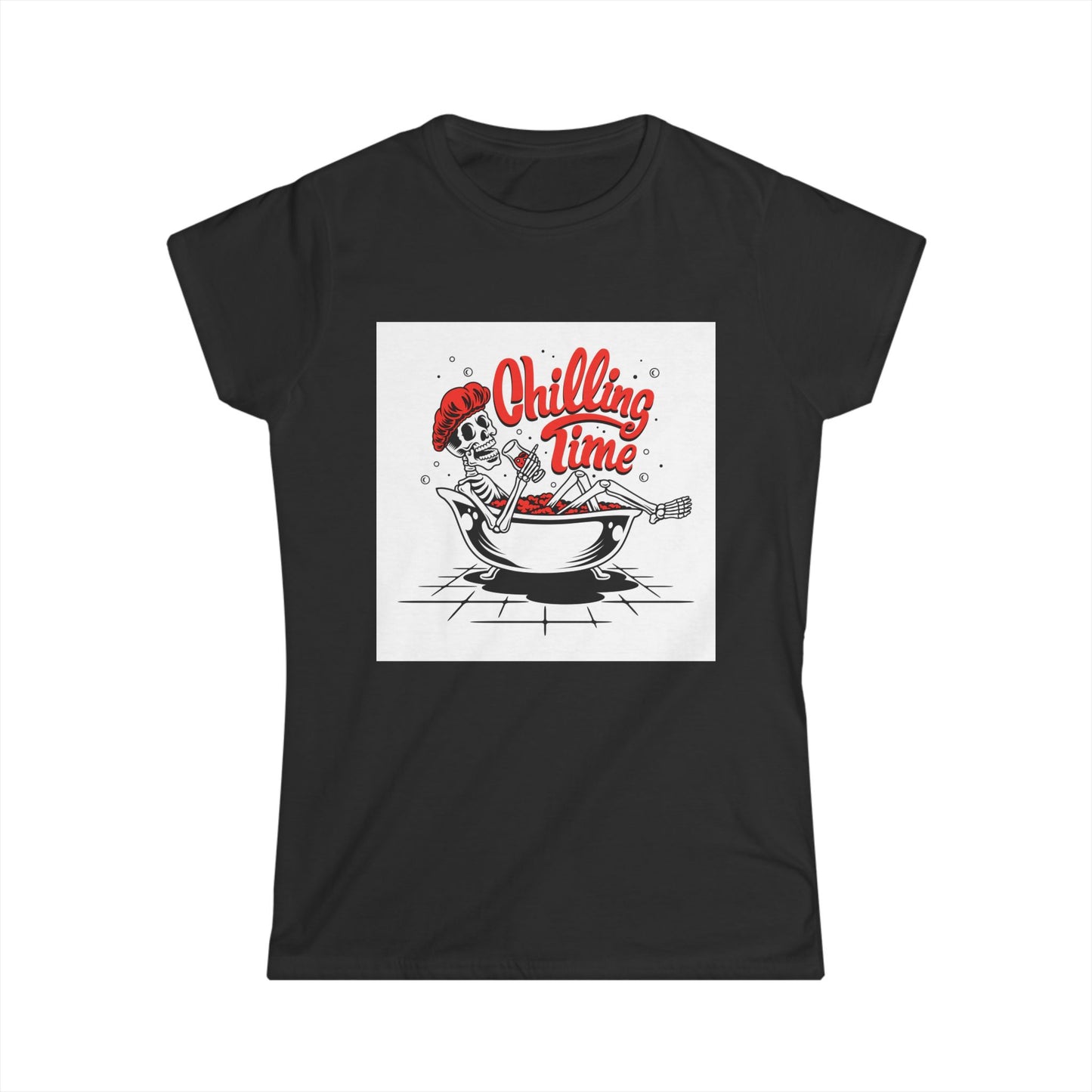 Chilling Time Women's Softstyle Tee - Relaxing Skeleton Design