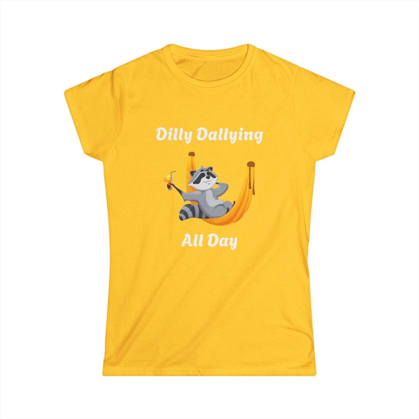 Cute Raccoon Relaxing Women's Softstyle Tee – Perfect for Nature Lovers!