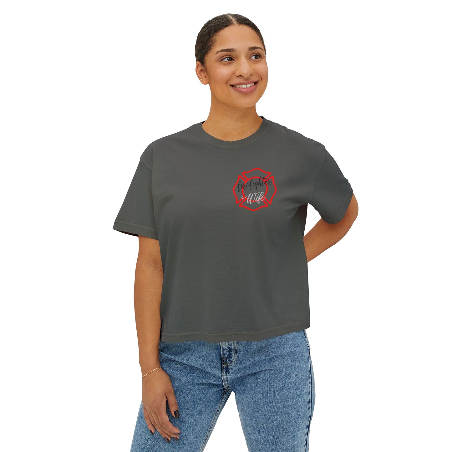 Women's Boxy Tee - #FireWife Graphic Shirt for Firefighter Wives