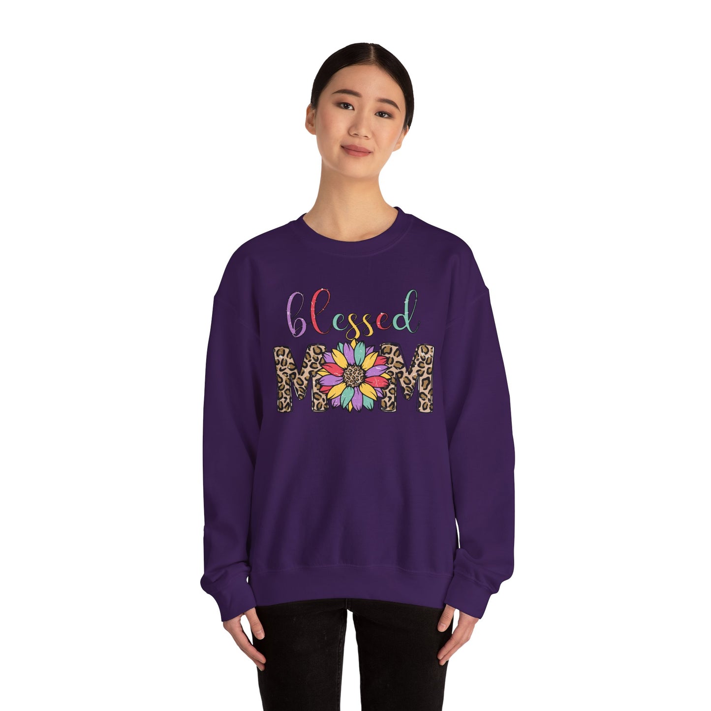Blessed Mom Leopard Floral Crewneck Sweatshirt