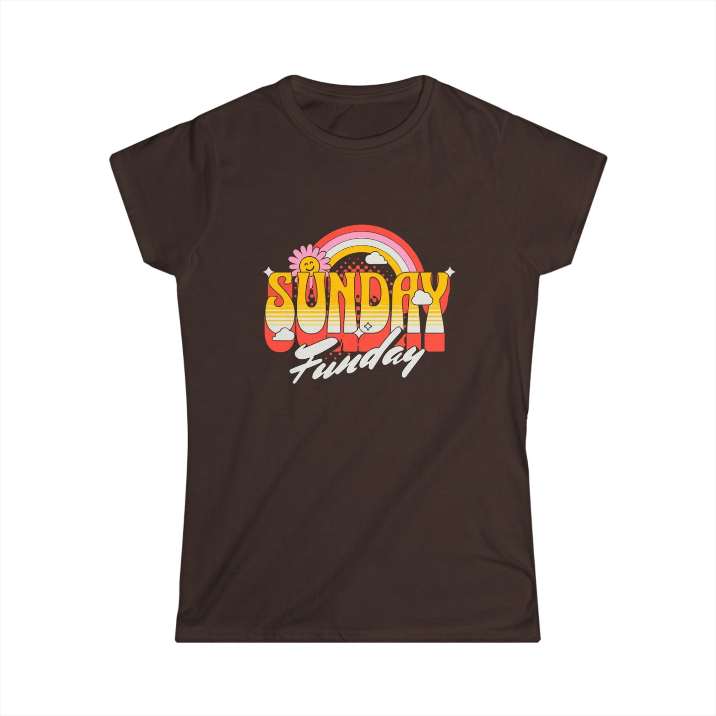 Sunday Funday Women's Softstyle Tee - Retro Rainbow Graphic T-Shirt