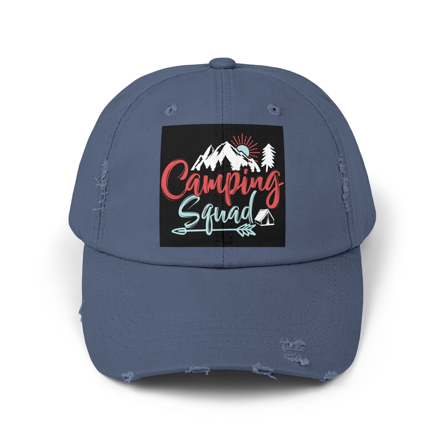 Camping Squad Distressed Cap | Unisex Headwear for Outdoor Adventures, Gifts for Campers, Summer Vibes, Travel Accessories, Hiking Cap