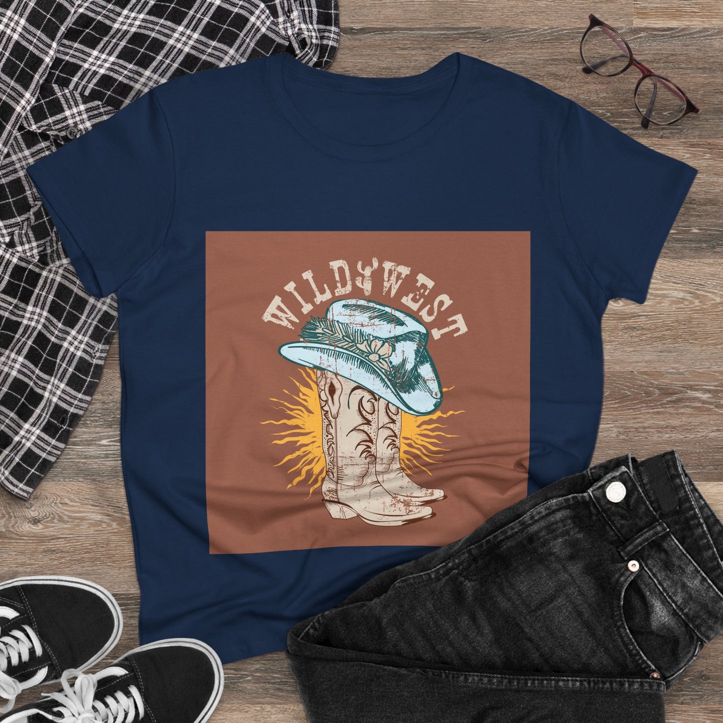 Wild West Women's Cotton Tee - Casual Summer Top, Boho Fashion, Vintage Graphic Shirt, Gift for Cowgirls, Western Wear