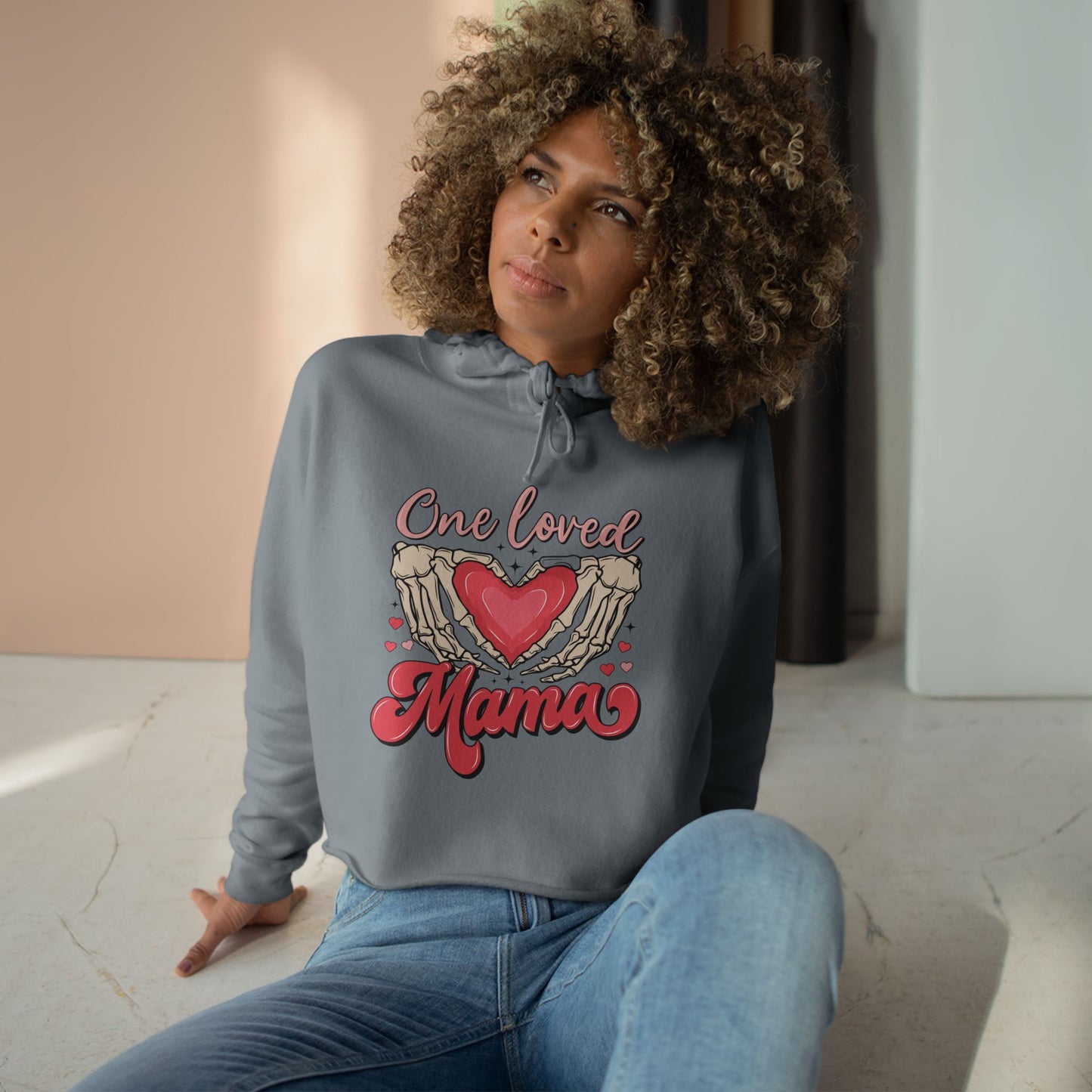 One Loved Mama Crop Hoodie - Cozy Gift for Moms | Heart Design for Mother's Day & More